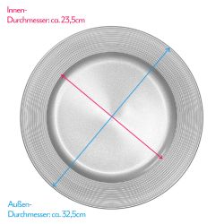 Unterteller / Dekoteller Kunststoff ca.32,5cm - glänzend silberfarbig