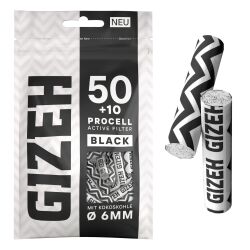 GIZEH ProCell Aktivkohlefilter BLACK – 60 Stück (50 +10 gratis) Ø 6 mm - mit Kokoskohle