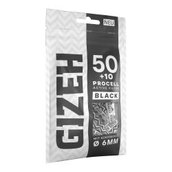GIZEH ProCell Aktivkohlefilter BLACK – 60 Stück (50 +10 gratis) Ø 6 mm - mit Kokoskohle