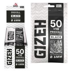GIZEH ProCell Aktivkohlefilter BLACK – 60 Stück (50 +10 gratis) Ø 6 mm - mit Kokoskohle