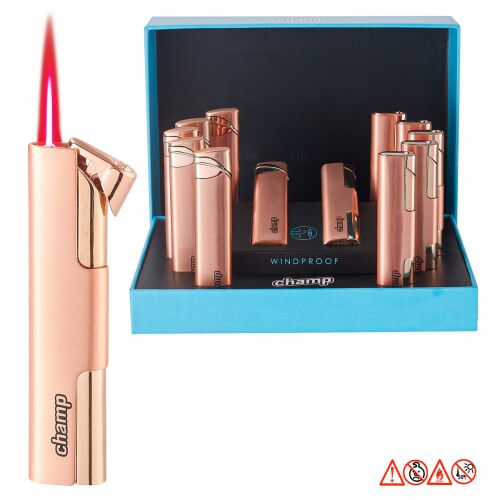 Metallfeuerzeug mit roter Jetflame - Rosegold - Champ