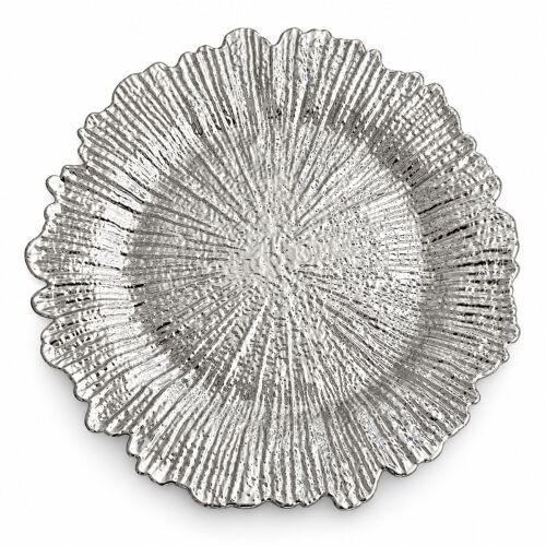 Unterteller / Dekoteller "BLOOM" Silberfarbig Kunststoff ca.32,5cm