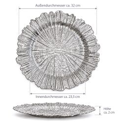 Unterteller / Dekoteller "BLOOM" Silberfarbig Kunststoff ca.32,5cm