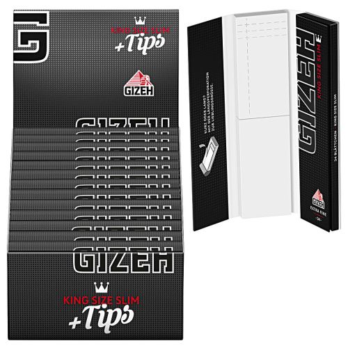 GIZEH Black King Size Slim + TIPS 26er Box/ je 34 Blatt-34 Tips