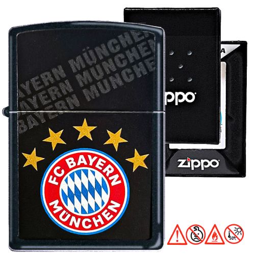 Zippo FC Bayern München Black Matt Druck Benzinfeuerzeug