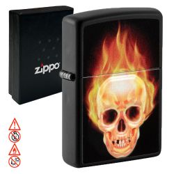 Zippo Benzinfeuerzeug " Flaming Skull Design " Schwarz Matt
