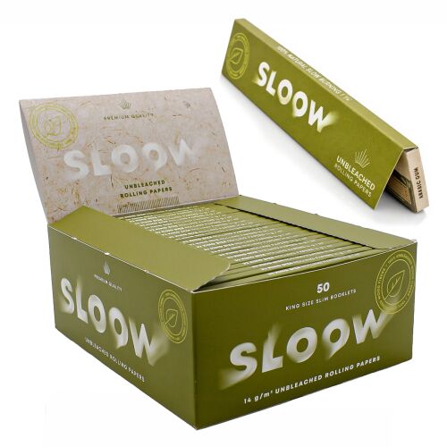 Sloow King Size Slim Papers UNBLEACHED – 50 Heftchen mit je 32 Blatt, 14 g/m²