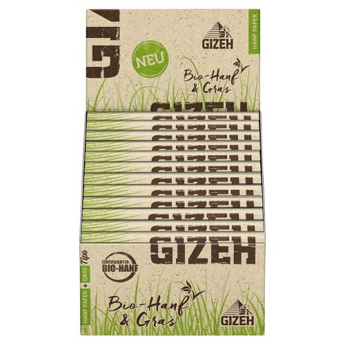 GIZEH Hanf & Gras Extra Fine King Size Slim + TIPS 24er Box/ je 34 Blatt-34 Tips